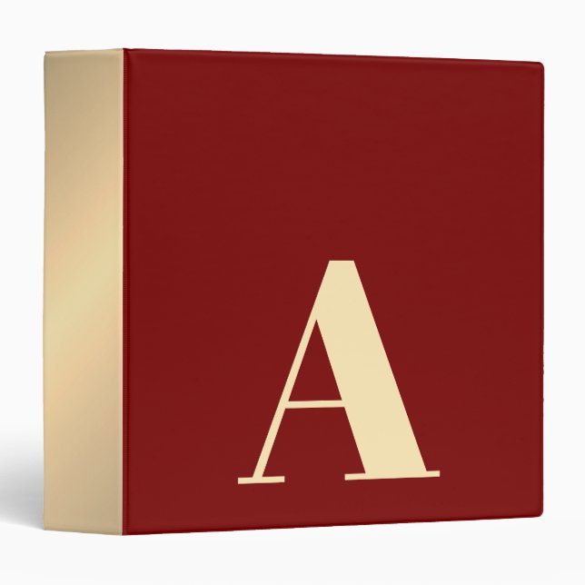 Classeur Élégant rouge foncé Faux or Bold Monogramme (Devant/Côté)
