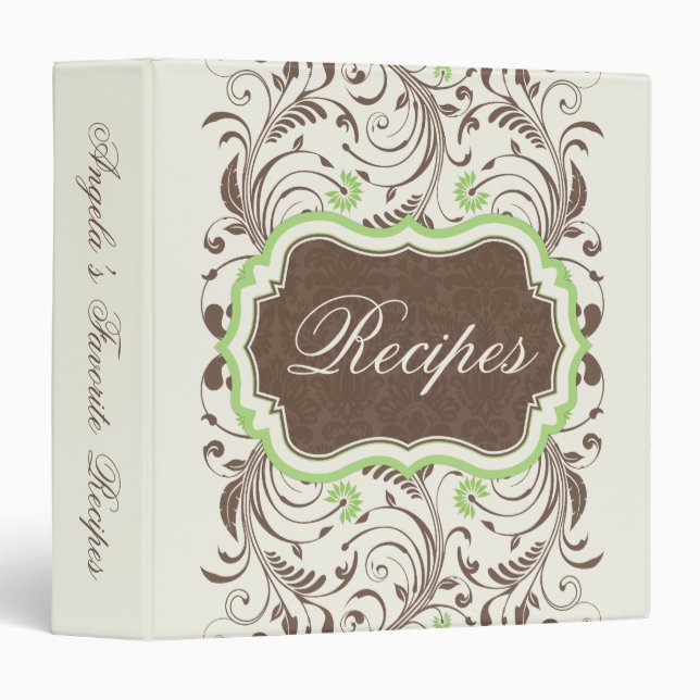 Classeur Elégant Rustique Brown Vert Floral Recette Classeu (Devant/Côté)