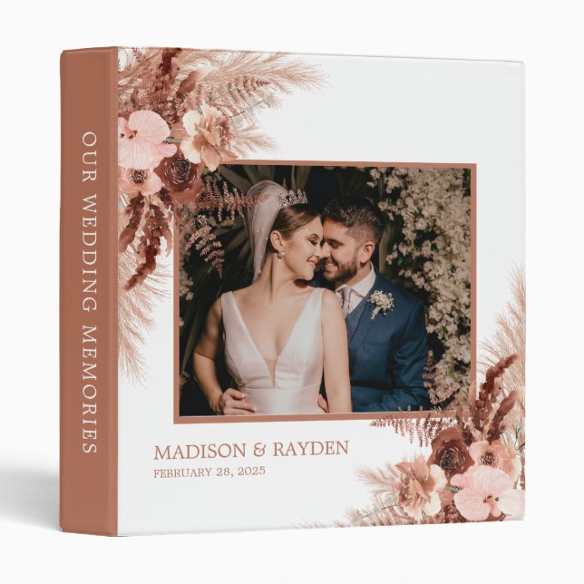 Classeur Élégant rustique en terre cuite Monogramme Mariage (Devant/Côté)