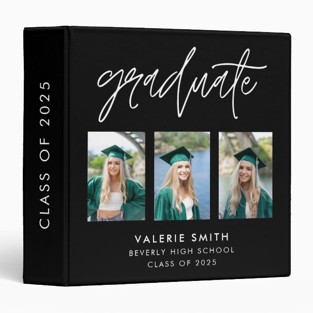 Classeur Élégant Script Calligraphie Graduation Photo (Devant/Côté)