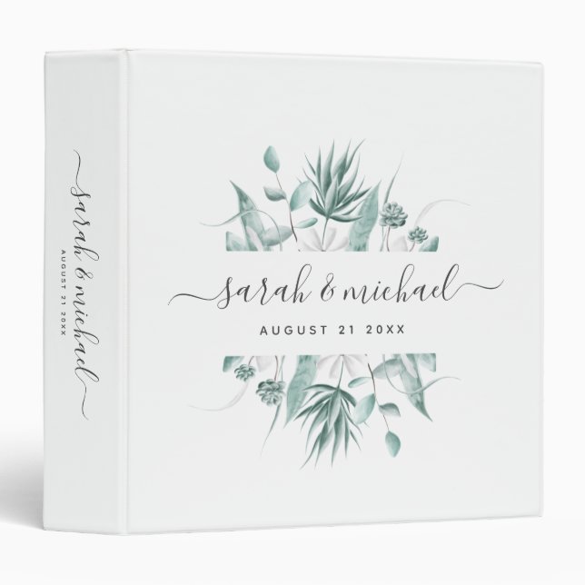 Classeur Élégant Script moderne Verdure Mariage Guest Noteb (Devant/Côté)