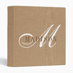 Classeur Élégant Script Monogram Sand Faux Linen