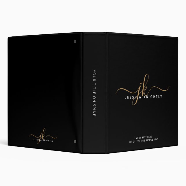 Classeur Élégant Script Monogramme Nom Black Gold Recette (Arrière-plan)