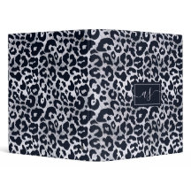 Élégant Silver Black Leopard Impression Monogramme
