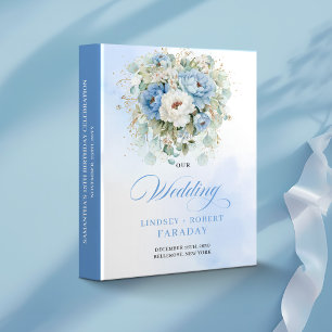 Classeur Élégant souvenir de mariage floral bleu et blanc