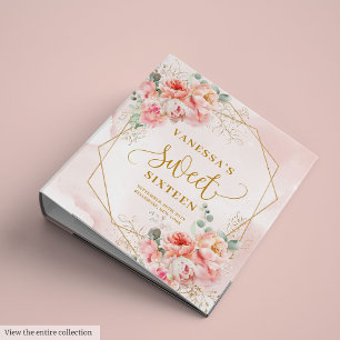 Classeur Élégant Sweet sixteen floral or rose pâle
