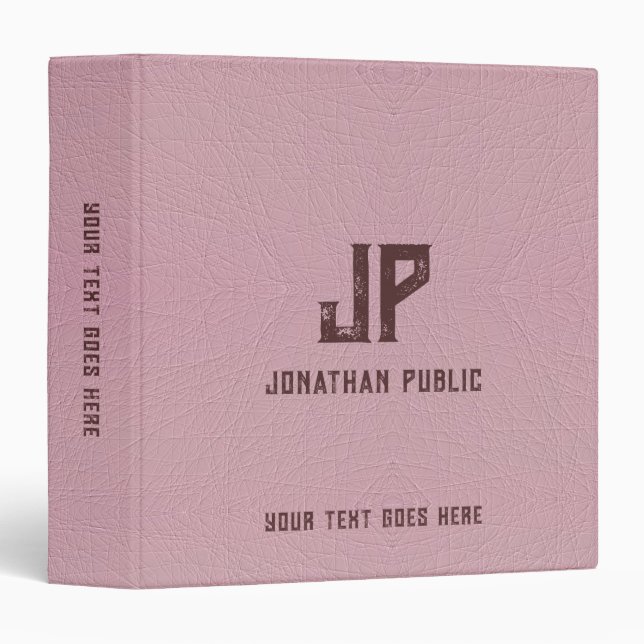 Classeur Élégant Texte Monogramme Détresse Nom Cuir Aspect (Devant/Côté)