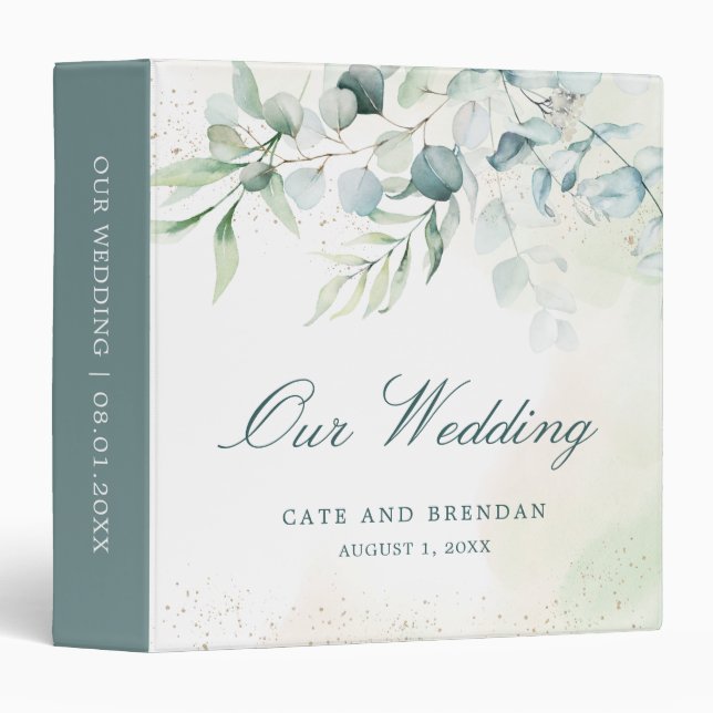 Classeur Elégant Verdure Eucalyptus Rustique Mariage (Devant/Côté)