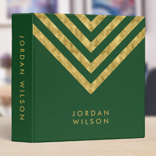 Classeur Elégant Vert et Faux Or Chevron Nom