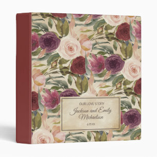 Classeur Élégant Vintage Bourgogne Blush Rose Floral Mariag