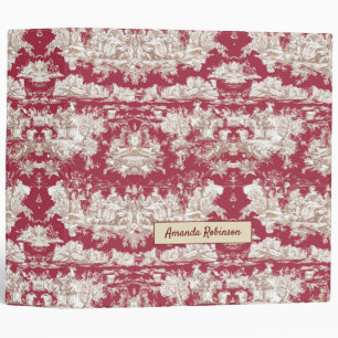 Classeur Élégant vintage lac rouge toile de jouy monogramme