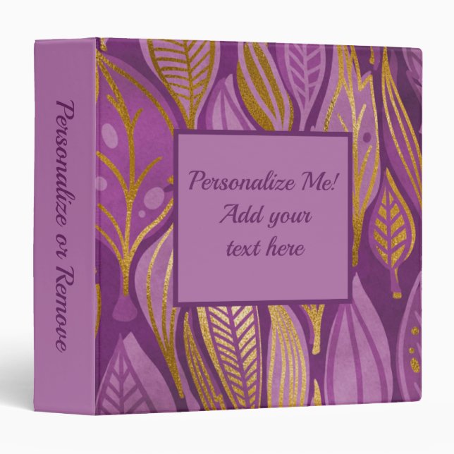 Classeur Élégant violet Parties scintillant or Foliage Moti (Devant/Côté)