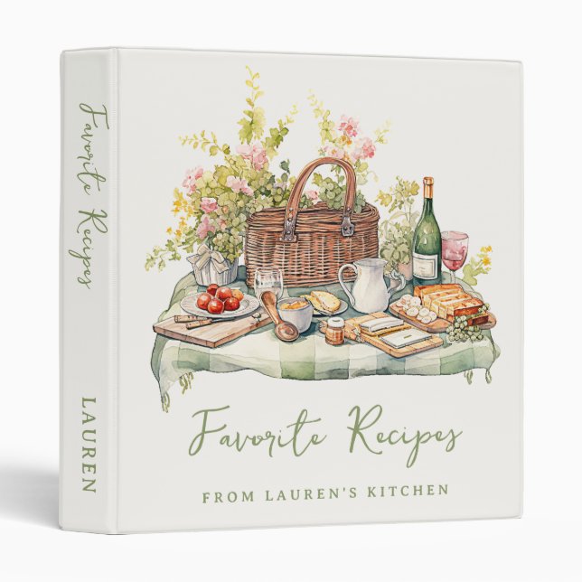 Classeur Elegant Watercolor Illustrated Favorite Recipes (Devant/Côté)