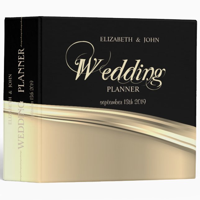 Classeur Élégant Wedding planner élégant en or noir (Devant/Côté)
