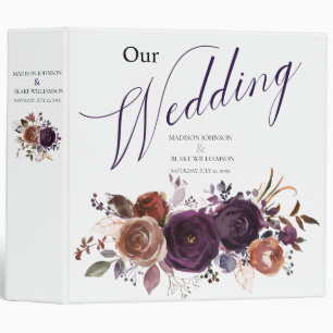Classeur Élégant Wedding planner Floral Plum violet or