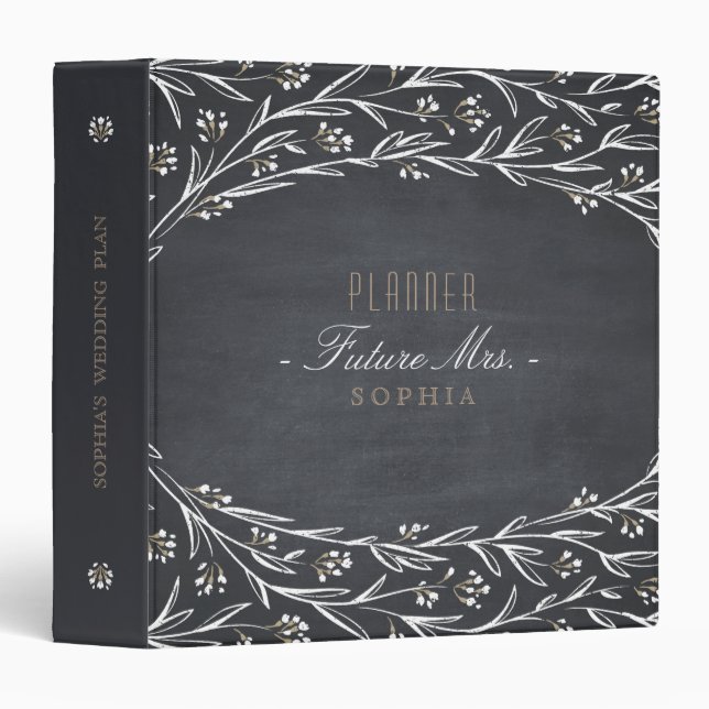 Classeur Élégant wedding planner rustique en damier fleuri (Devant/Côté)