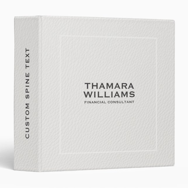 Classeur Elegant White Faux Leather Print (Devant/Côté)