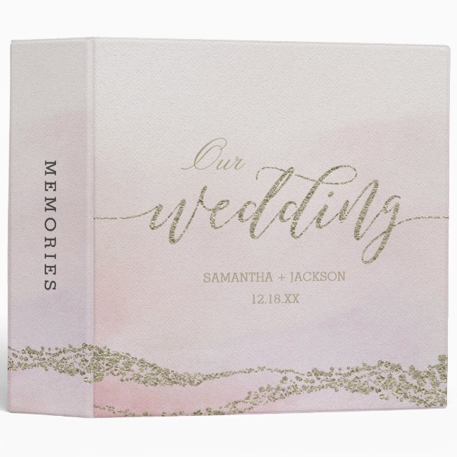 Classeur Elégante aquarelle en Blush Mariage Album photo (Devant/Côté)