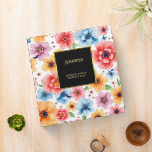 Classeur Elégante aquarelle fleurs noir or professionnel