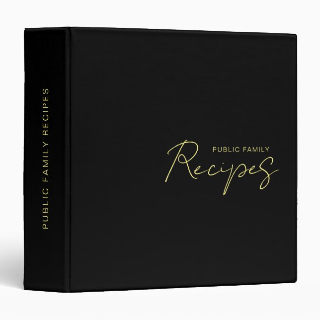 Classeur Elégante Black Gold Modèle Typographie Recette (Devant/Côté)