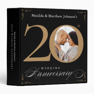 Classeur Élégante Calligraphie d'or noir du 20e anniversair