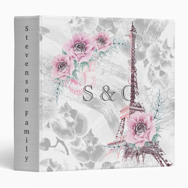 Classeur Elégante couronne de fleurs roses. (Devant/Côté)