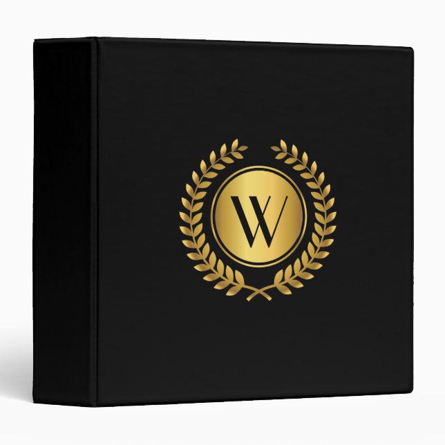 Classeur Elégante couronne de laurier doré avec monogramme (Devant/Côté)