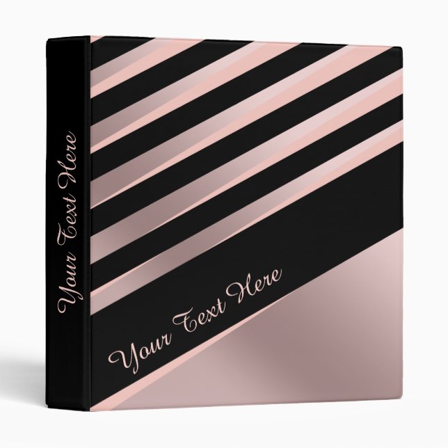 Classeur Elégante fille abstrait rose or, noir & rose (Devant/Côté)