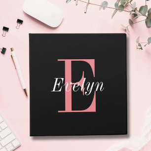 Classeur Élégante fille Monogrammé Noir et rose