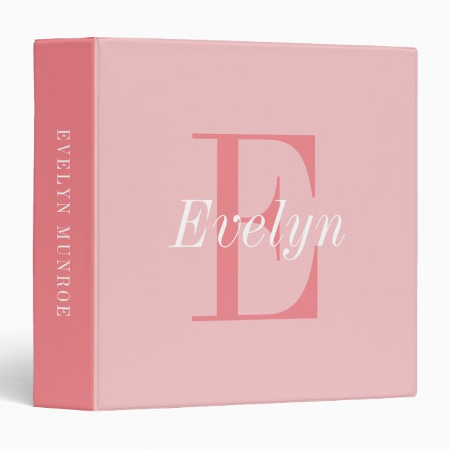 Classeur Élégante fille monogramme rose (Devant/Côté)