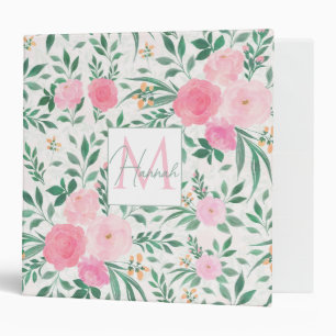 Classeur Elégante Fleurs Roses Blanches Aquarelle Florale