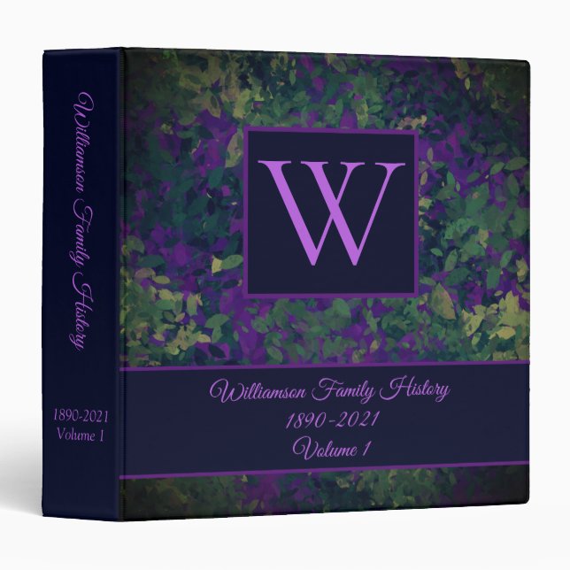 Classeur Élégante florales violettes Histoire de famille Gé (Devant/Côté)