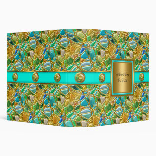 Classeur Elégante Mosaïque Turquoise Bouton d'or Aqua bleu