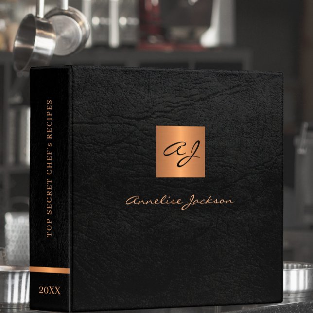 Classeur Élégante recette de cuisine monogrammée en or noir (Créateur téléchargé)