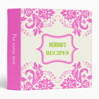 Classeur Elégante recette de motif damassé rose, vert, ivoi
