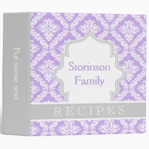 Classeur Élégante recette lavande violette, gris damassé