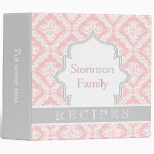 Classeur Élégante recette rose pâle, gris damassé