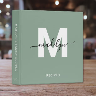 Classeur Élégante Recette Vert Sauge Monogramme