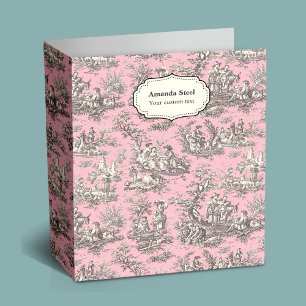 Classeur Elégante toile noire rose vintage de jouy