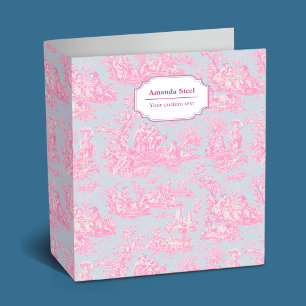 Classeur Elégante toile rose vintage de jouy