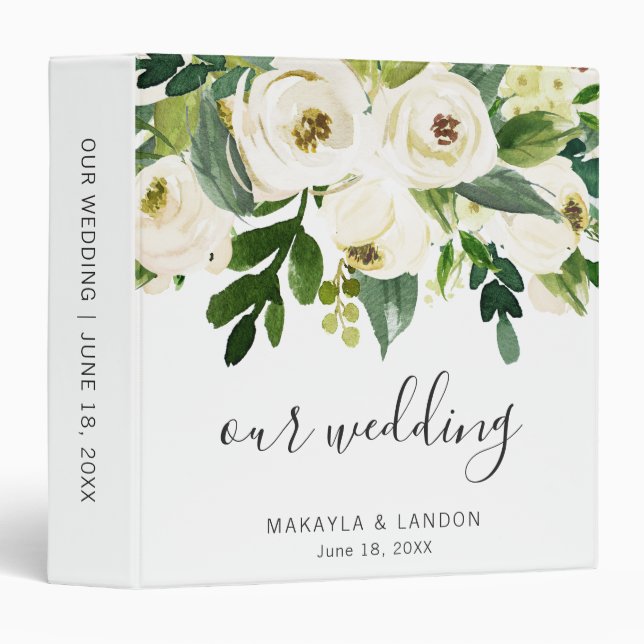 Classeur Élégante verdure Blanc Floral Mariage Album photo (Devant/Côté)