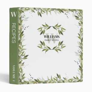 Classeur Élégante Verdure Sage Green Recettes Monogrammes