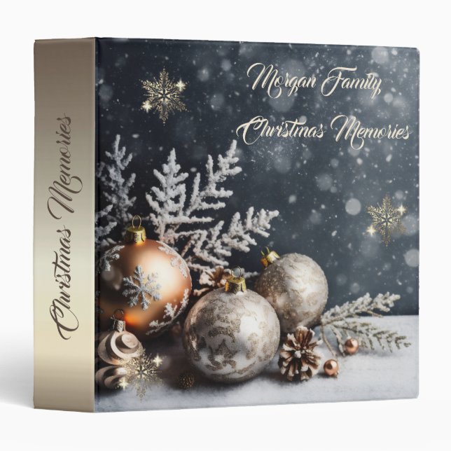 Classeur Élégantes boules de Noël, Snowflakes Grey (Devant/Côté)