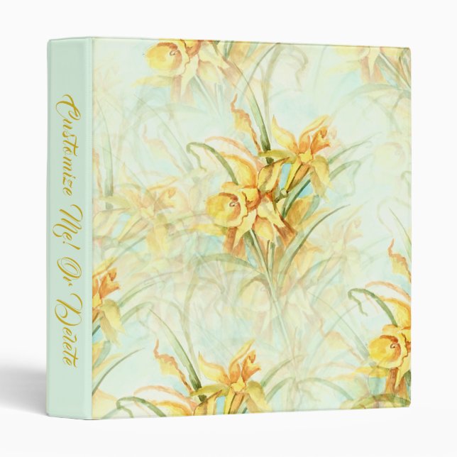Classeur Élégantes fleurs florales jaunes de jonquilles vin (Devant/Côté)