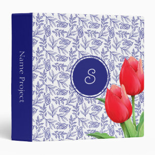 Classeur Élégantes Tulipes Rouges Printemps Floral Blue Mon