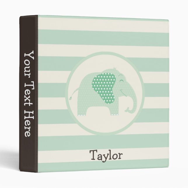 Classeur Eléphant de bébé vert à la menthe avec Pois (Devant/Côté)
