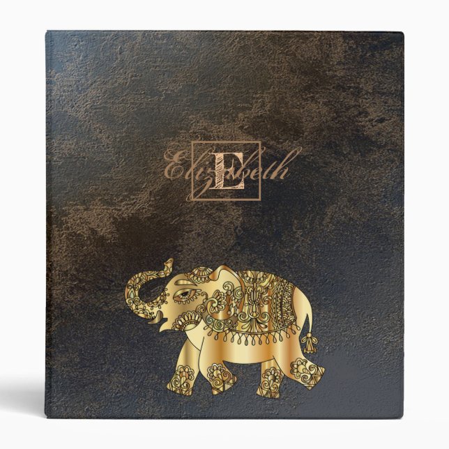 Classeur Éléphant Doré, Aspect Cuir, Monogramme - Personnal (Devant)