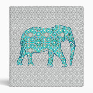 Classeur Eléphant fleur Mandala - turquoise, gris & blanc