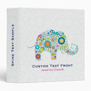 Classeur Eléphant floral rétro coloré et Damas blanches