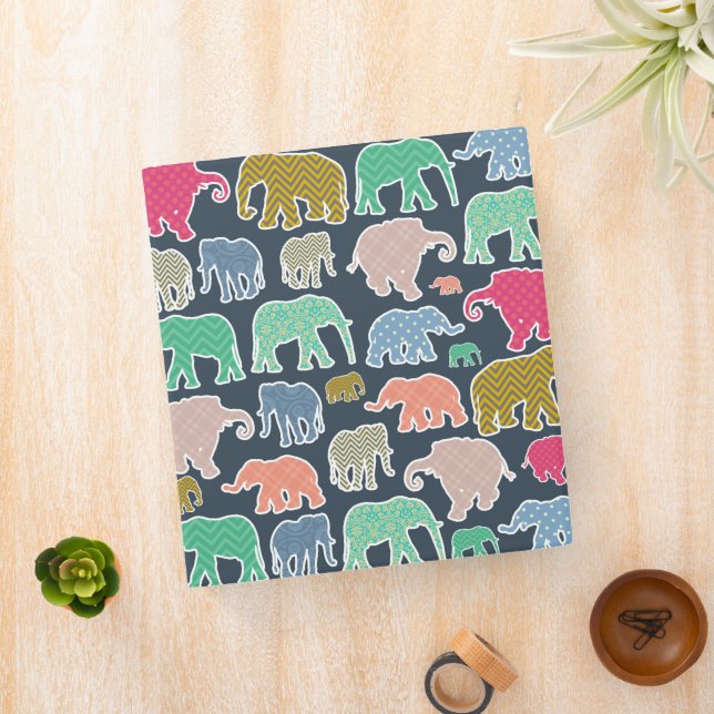 Classeur Eléphants Colorés, Motif Des Eléphants, Zigzag (In Situ)